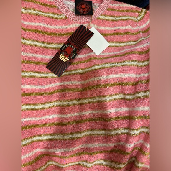 Happy Sheep crew neck  NWT Size Medium Pink-Green Sparkly with white stripes - Picture 2 of 10